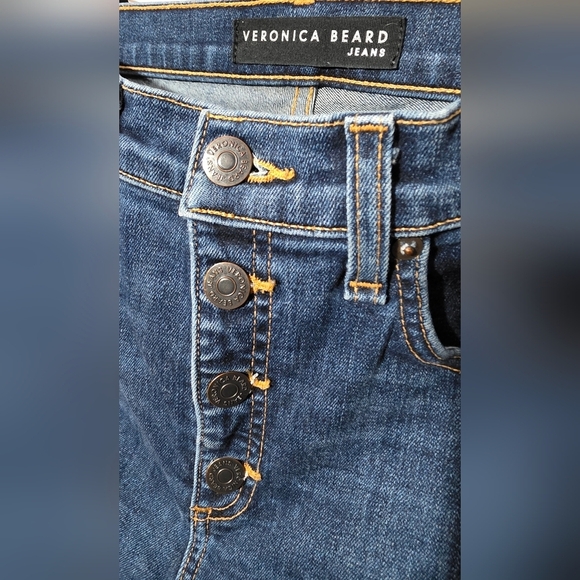 Veronica Beard Debbie Skinny Blue Jeans with Gold Stripe Raw Frayed Hem Sz 28 - Picture 4 of 9